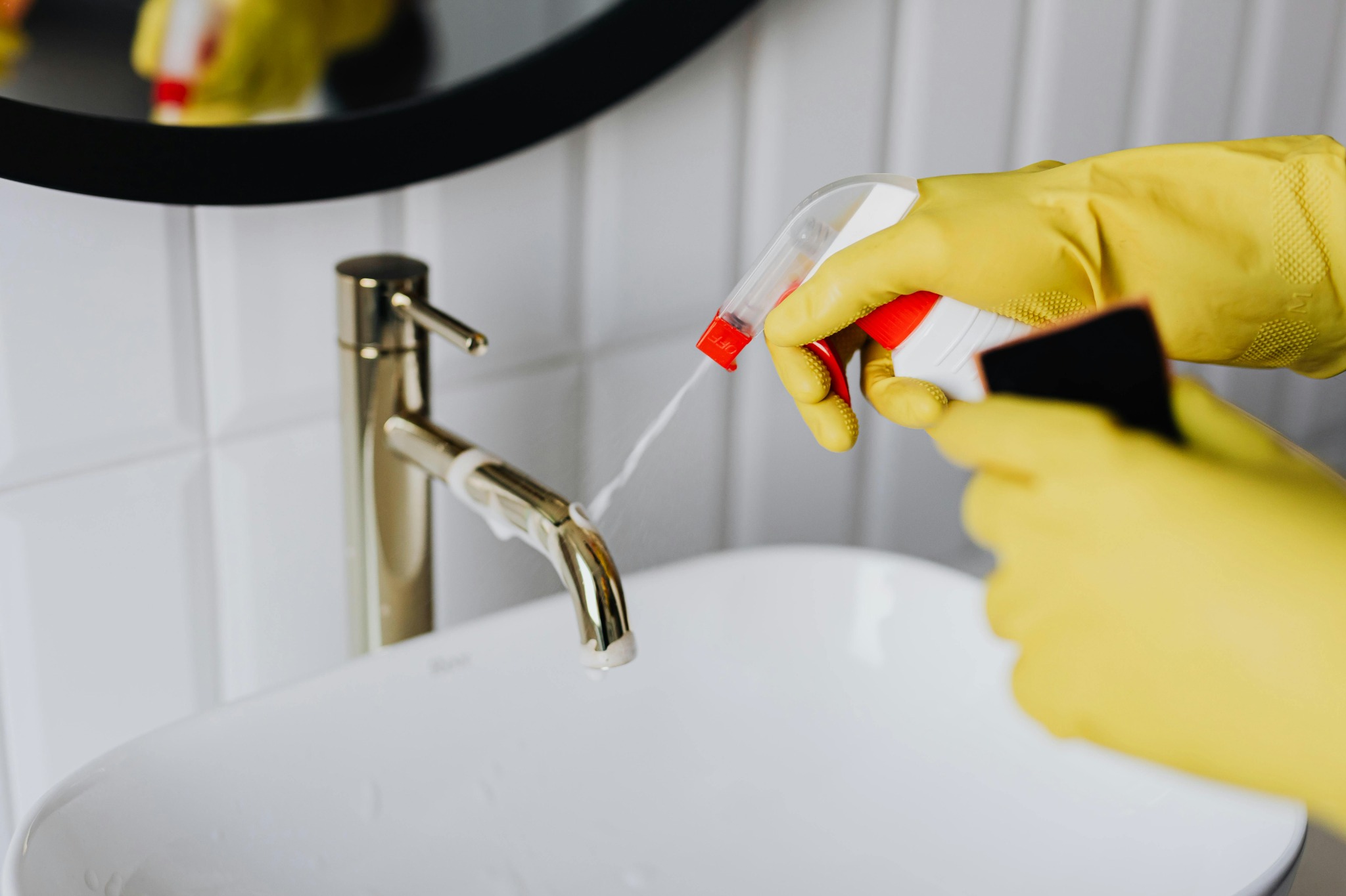 Cleaning supplies in bucket